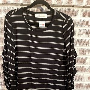 Vintage Havana Striped Top Ruffle Slit Sleeve Sz M